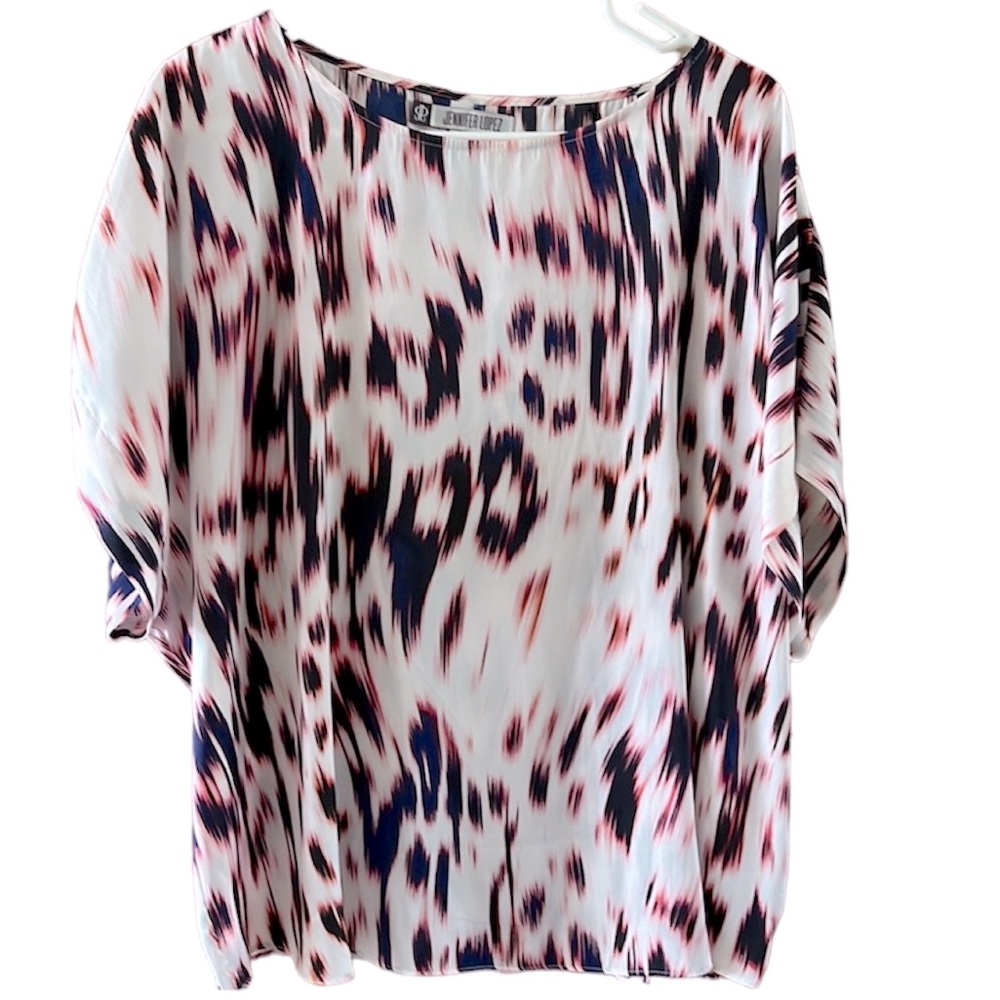 Jennifer Lopez blouse black pink and white print excellent condition siz…